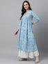 Sky Blue Cotton Floral Print Flared Kurta